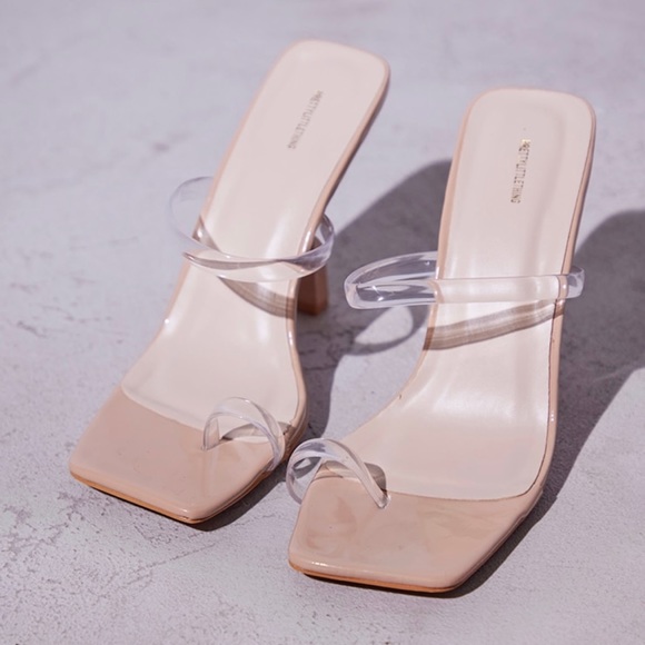 PrettyLittleThing Nude Square Toe Clear Strap Heels Mules Slip On Size 6 - Picture 4 of 13